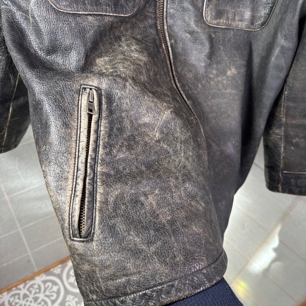 Gap Leather Jacket Xxl Black Distressed Vintage Full … - Gem